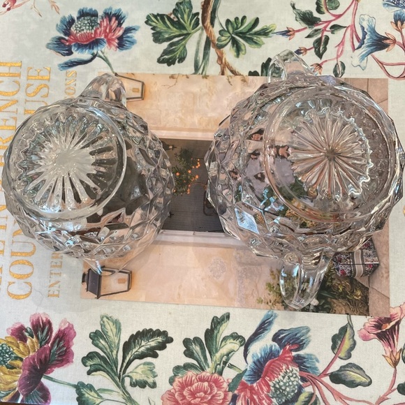 Vintage Fostoria American Creamer and Sugar Set, Clear Depression Cut Glassware - Picture 6 of 7